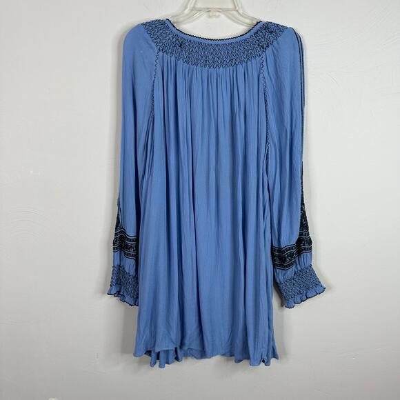 Free People Wind Willow Embroidered V-Neck Mini Dress Blue - Picture 7 of 7